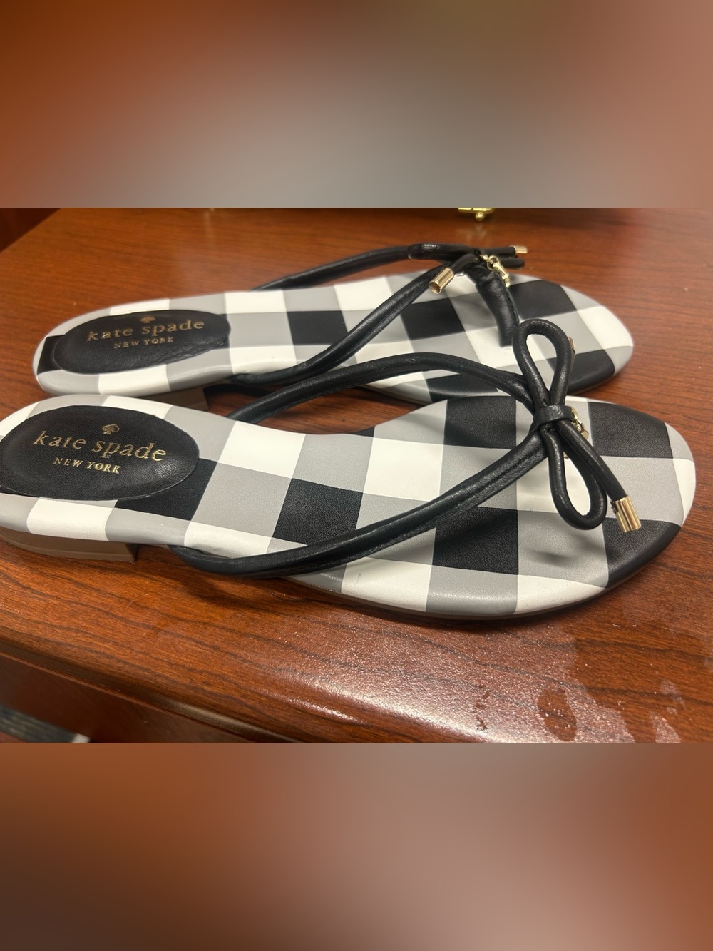 Kate Spade New York Mystic Gingham Flip Flops Women's Size 6.5 NWOB
